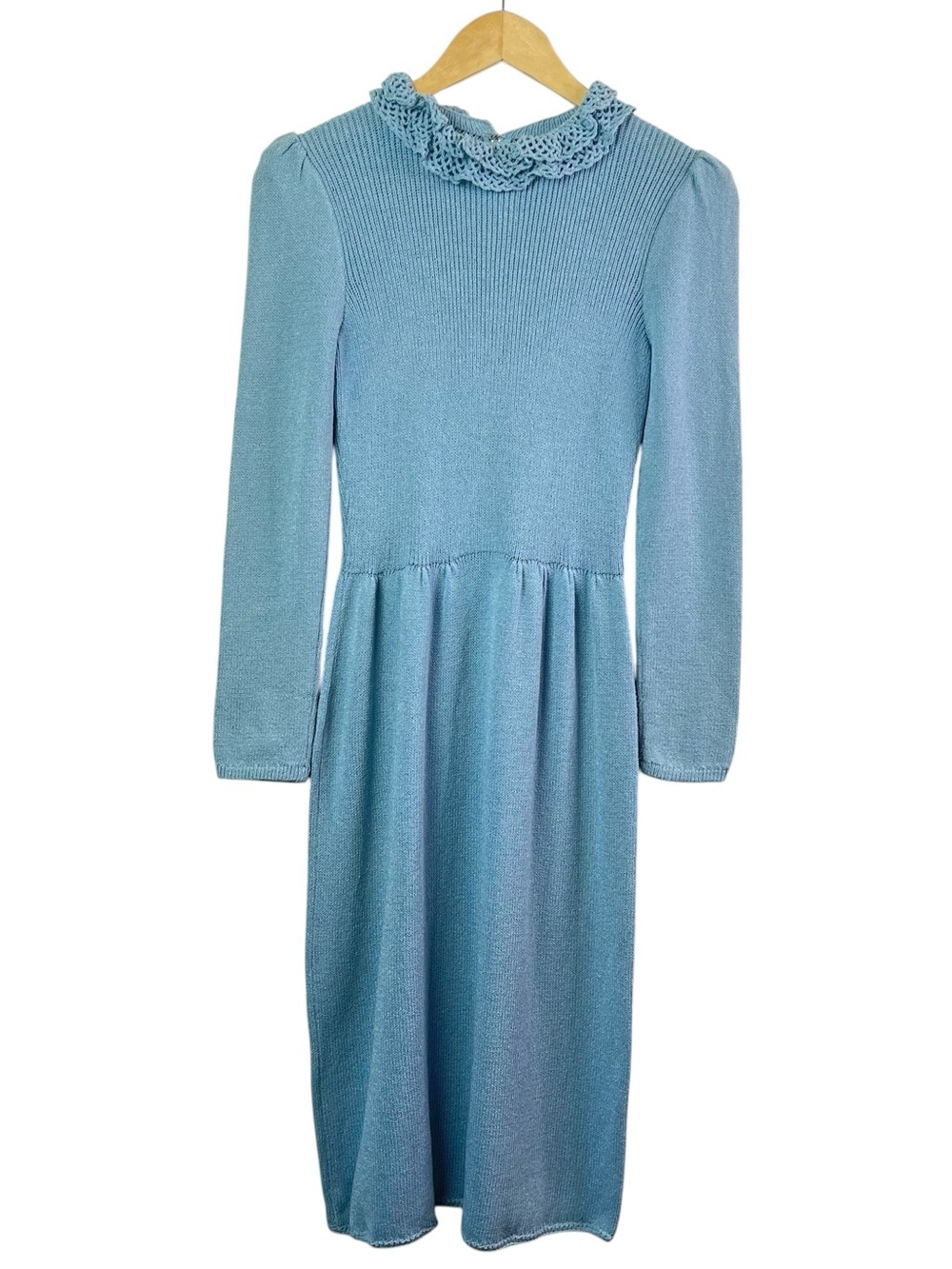 St. John Vintage Long-Sleeve Modest Crochet Lace High Neck Knit Sweater Dress